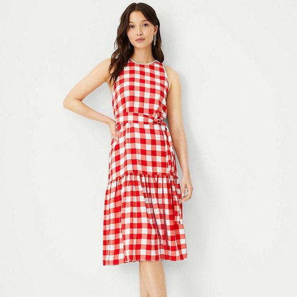 Ann Taylor Red and White Gingham Midi Dress - Picture 1 of 4